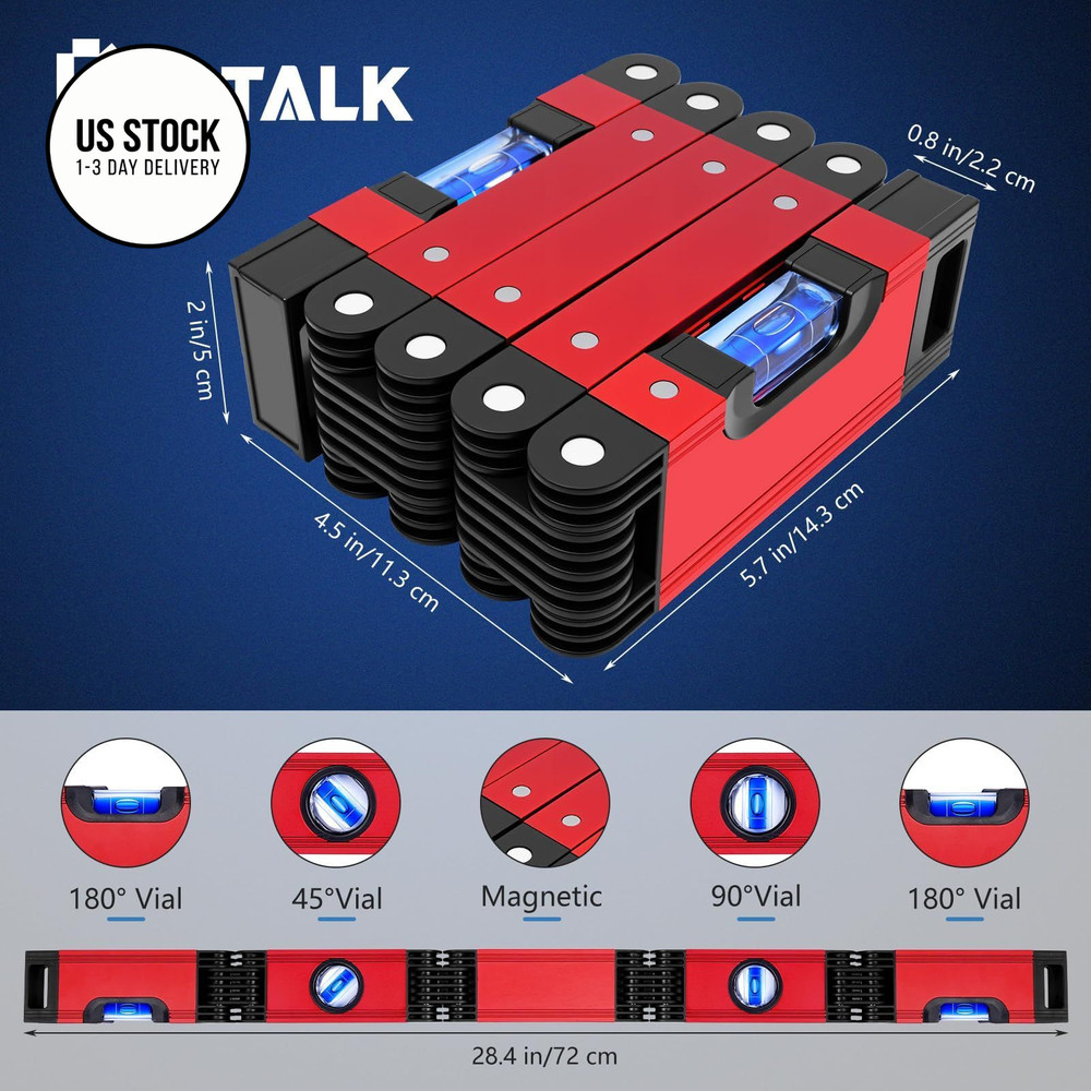 DIKTALK 28 Inch Folding Level, Multi-Angle Precision Leveler with Red