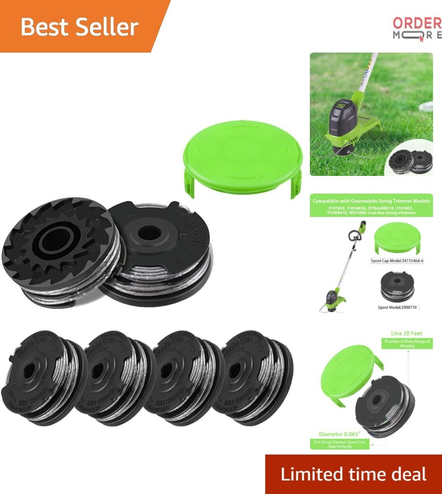 Dual Line Trimmer Replacement Spool 20ft 6-Pack for Greenworks String Trimmers