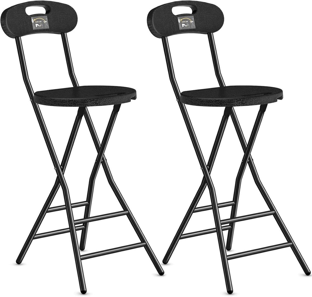 2 Pack 24"Folding Bar Stool w/Backrest and Handle Foldable Counter Height Stool