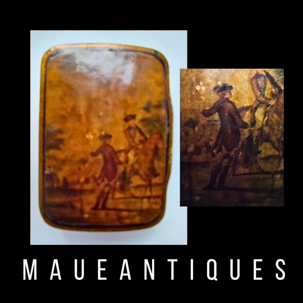 Antique lacquer hunt scene snuff box