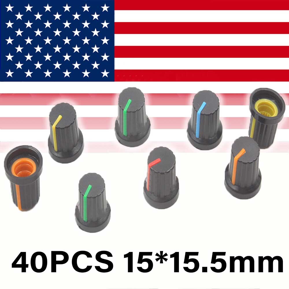40Pcs 6mm Shaft Hole Dia Plastic Threaded Knurled Potentiometer Knobs Cap 15*15