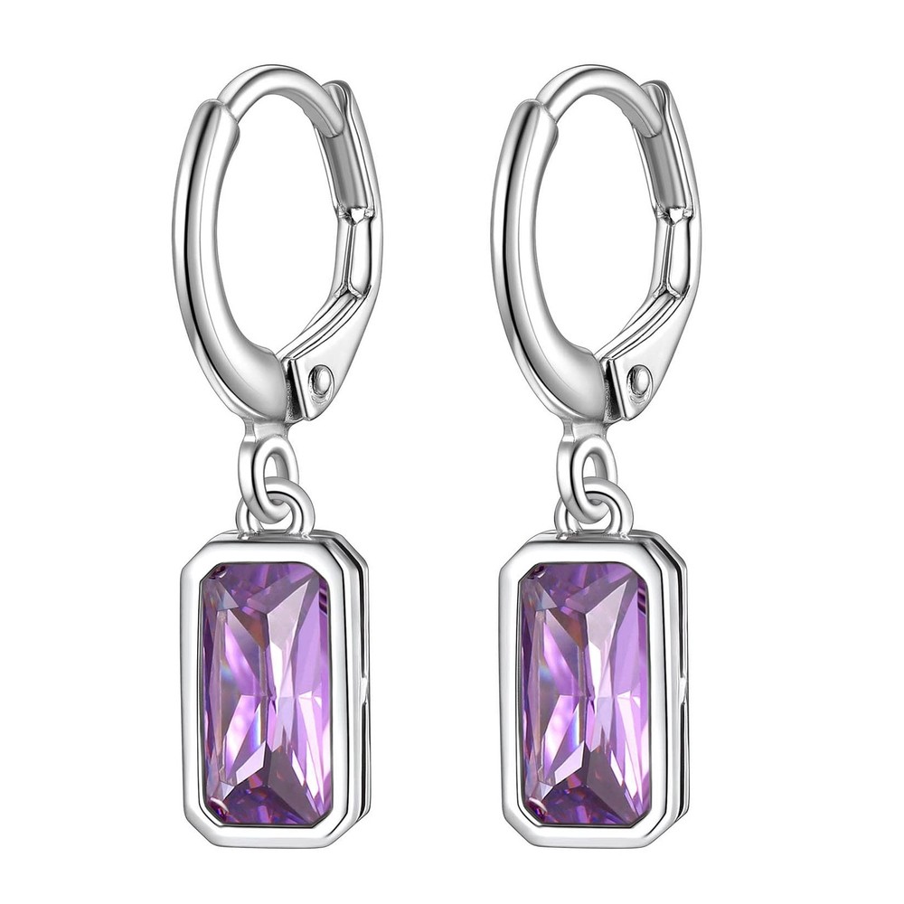 Suplight Sterling Silver Birthstone Drop Earrings for Women with Rectangular ...