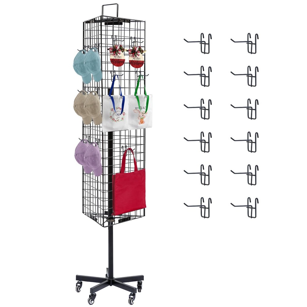 Triangular Gridwall Panel Display Stand with Base and Pole, Black Grid Wall P...