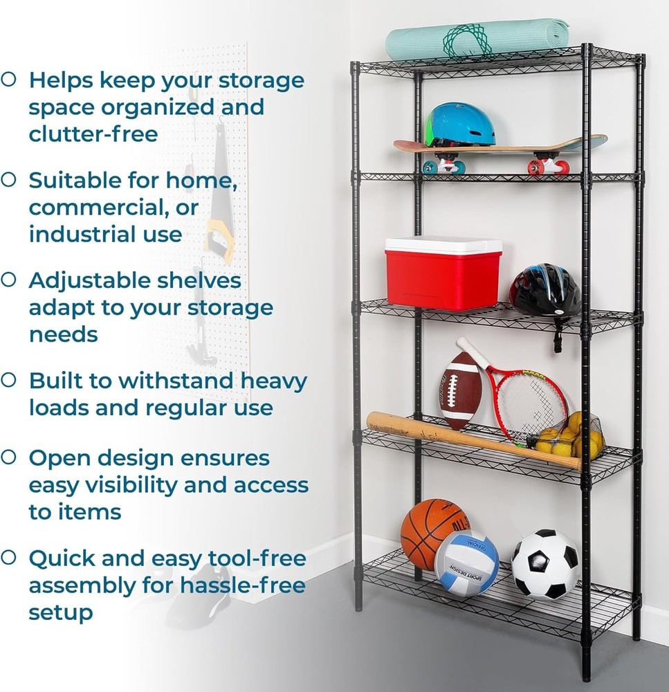 Maximize Storage with 5-Tier Adjustable Shelves - 200 lb Capacity, Rust-Proof