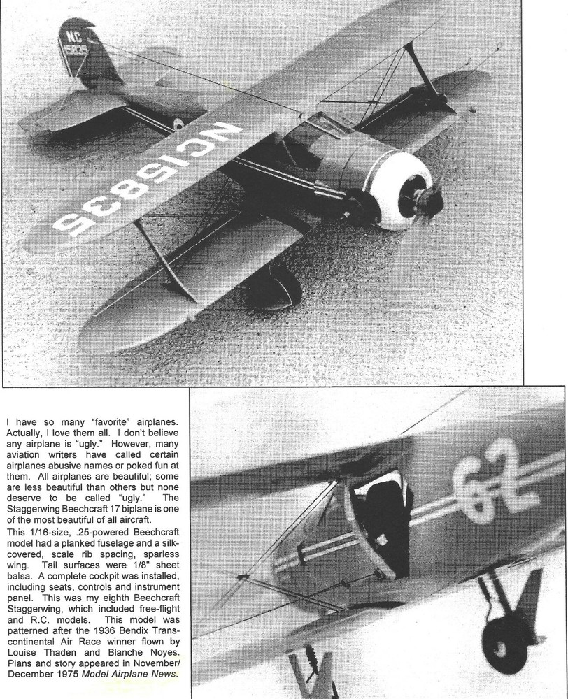 BEECH STAGGERWING G17S PLAN + CONSTRUCTION ARTICLE for 32" UC Model Airplane