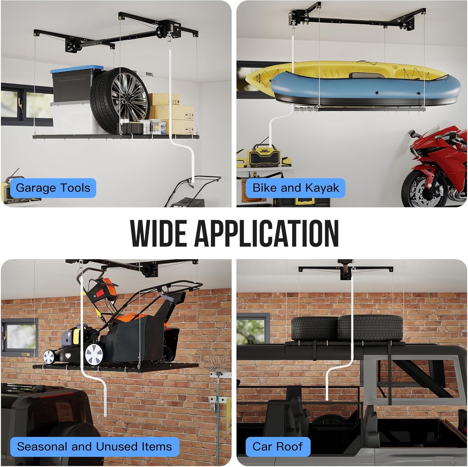 Overhead Garage Storage Rack Lift 350lb Capacity Adjustable Height Ceiling Mount