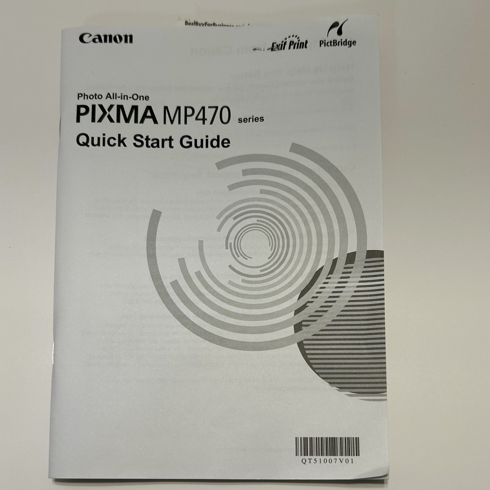Canon Picks Mp470 Quick Start Guide With Setup CD-ROM