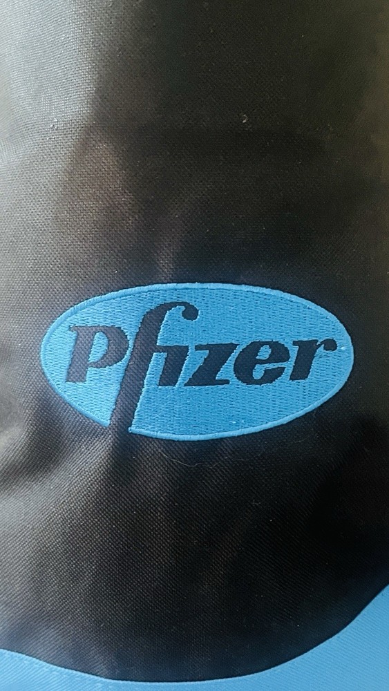 5 Pfizer Pharmaceutical rep swag - Five Drawstring backpacks