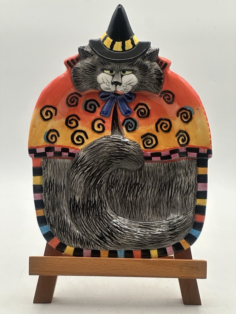 Fitz And Floyd Essentials Kitty Witches Snack Serve Display Dish EUC Halloween