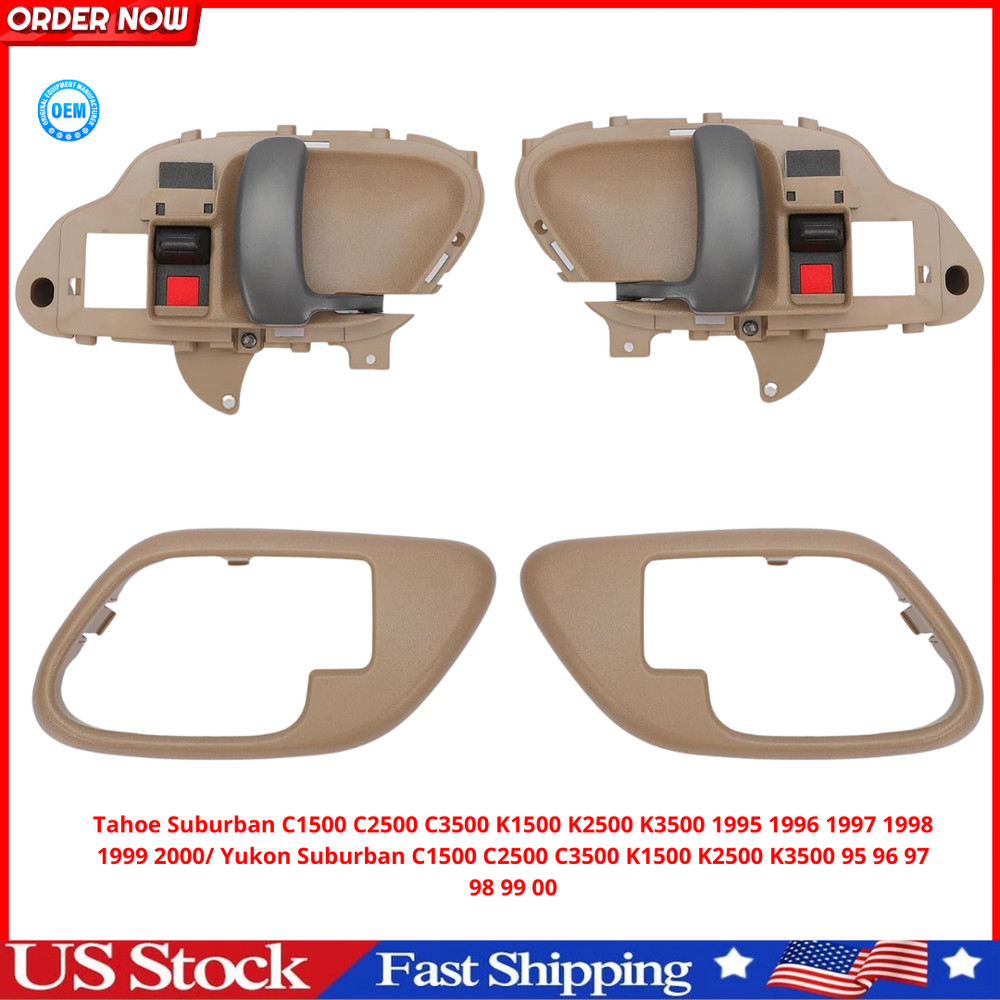 Interior Door Handle W/Bezel (TAN) Compatible with 1995-2000 Chevy GMC