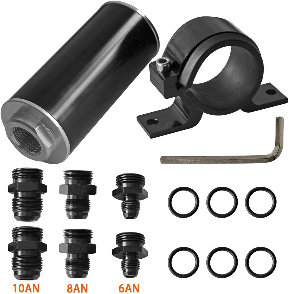 High Flow Inline Fuel Filter 100 Micron Cleanable AN6 AN8 AN10 Adapter Universal