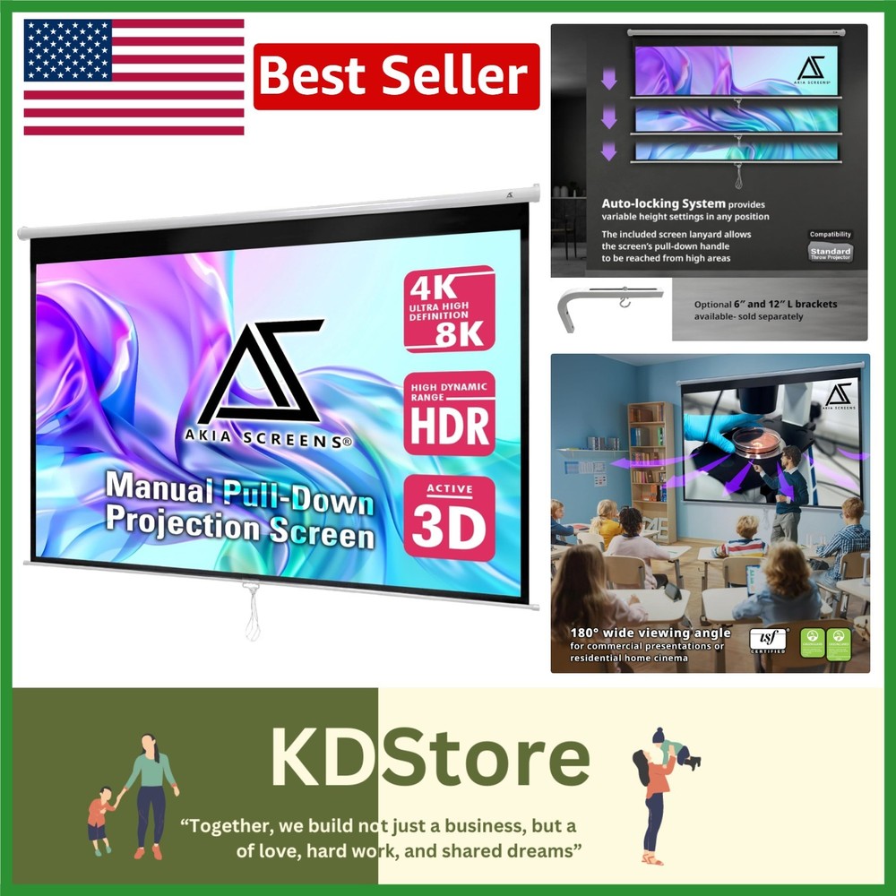 16:10 Retractable Projector Screen - Auto-Locking and Wall/Ceiling Mountable