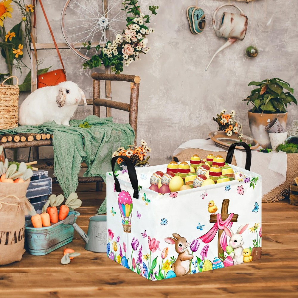 VAIVUSTO Easter Storage Basket Easter Bunny Storage Bin Collapsible Nursery H...