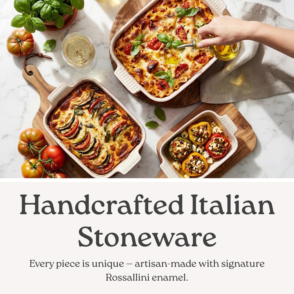 Stoneware Casserole Dish Bakeware Set of 3 | Rectangular Dinnerware Set with ...