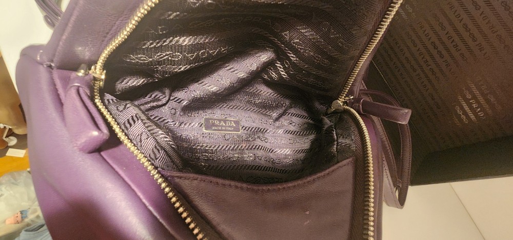 Authentic PRADA Triangle Leather Shoulder Bag Deep Violet Made In Italy