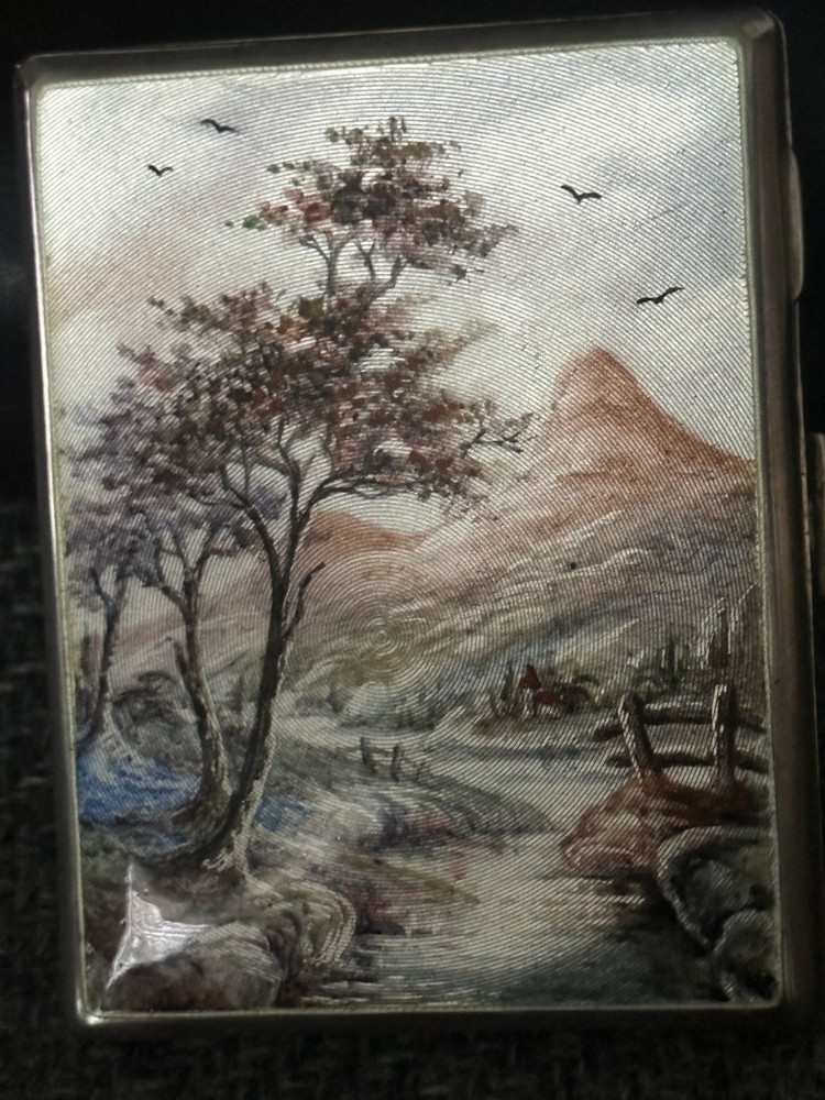 STERLING SILVER HAND PAINTED CIGARETTE CASE 1784-1883