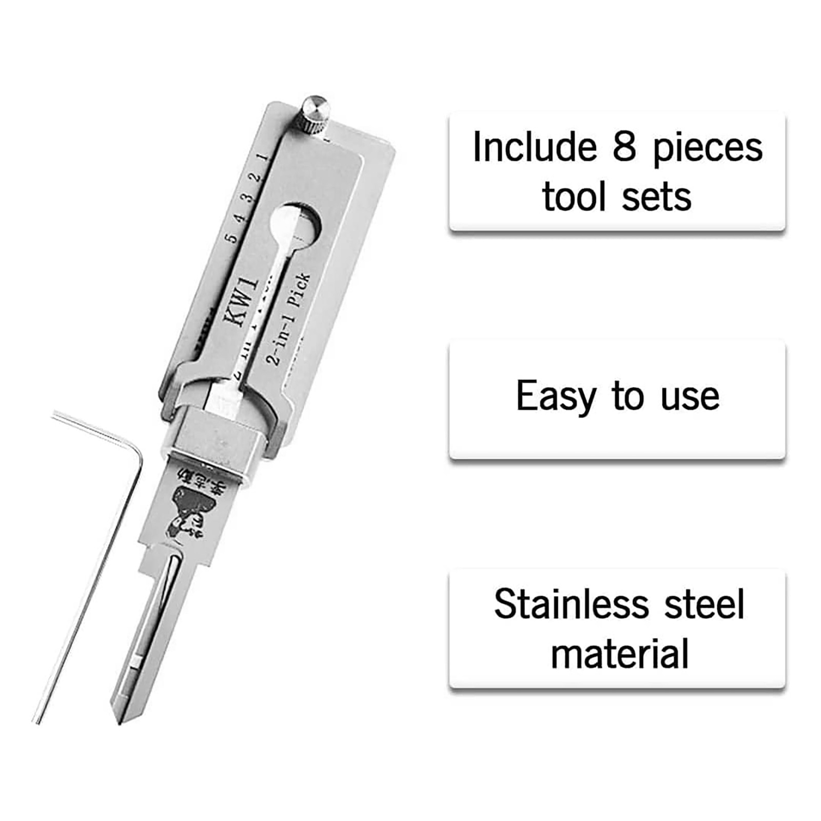 Precision-Hand-Grav-2in1-Pick-Tools 304-Stainless-Steel-Key-Decoder-Model-KW1