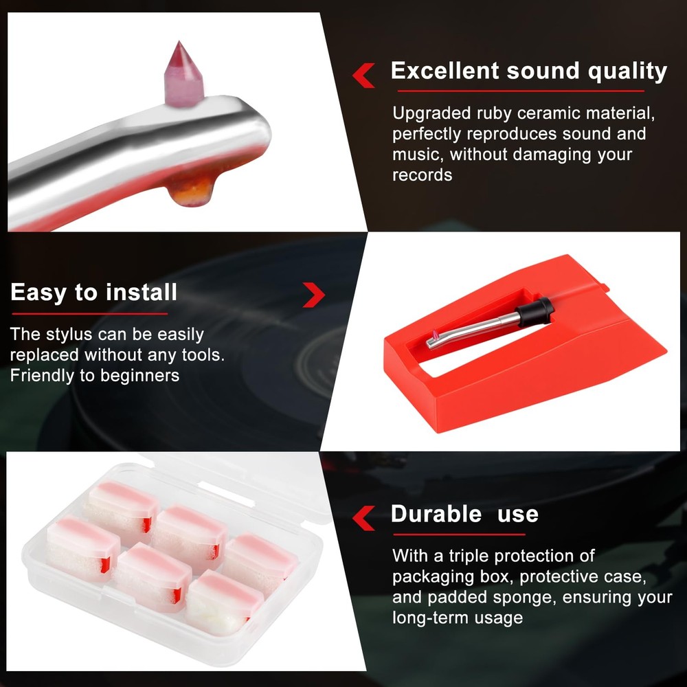 6 Pack Record Player Needle Replacement Turntable Stylus Compatible Crosley