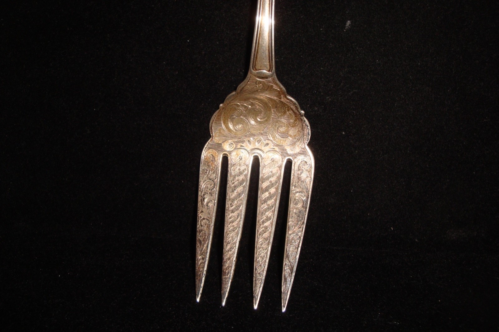 Antique Ball Black & Co coin silver meat fork Mono "B"on handle 10" 118g etched