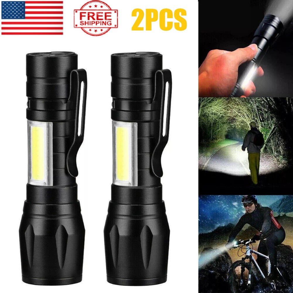 2PCS Tactical Flashlight Small LED Torch Light Mini Super Bright Penlight USB