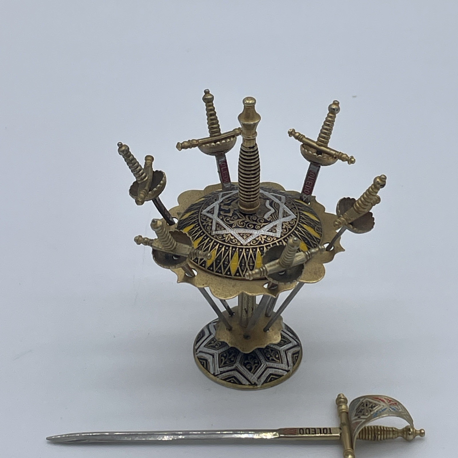 Vintage Toledo 6 Swords Cocktail Toothpick And Stand Extra 1 Sword
