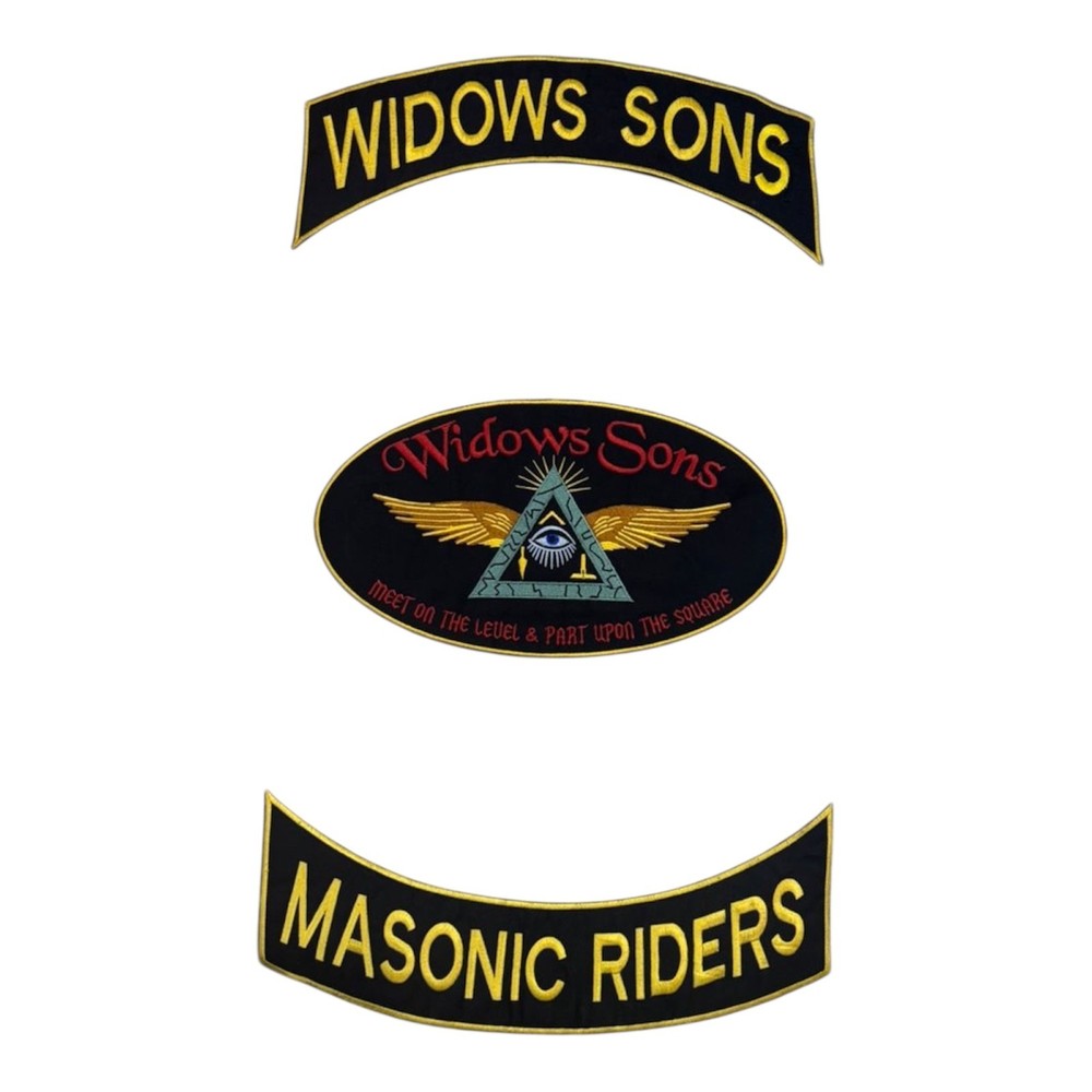 Widows Sons Masonic Riders 3 Piece Patch Set Large Embroidered Back Bikers Patch