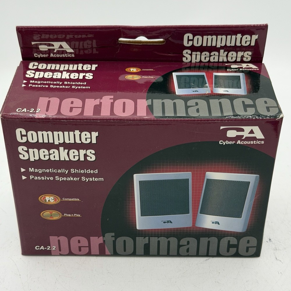 Cyber Acoustics CA-2.2 Computer Speakers Pair Magnetically Shielded Beige NIB
