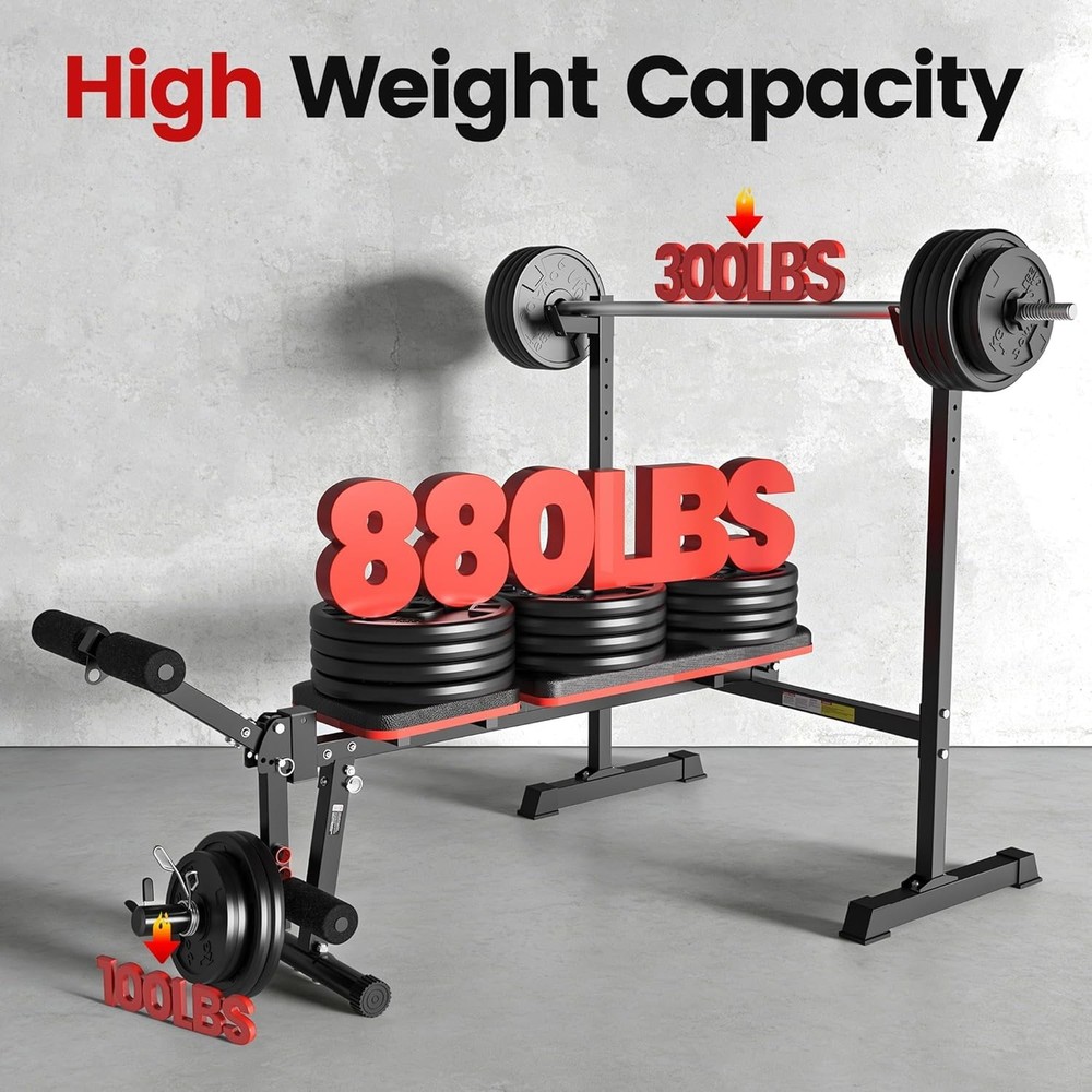 Adjustable Weight Bench Set With Removable Rowing Leg Catch, 600LBS Foldable ...