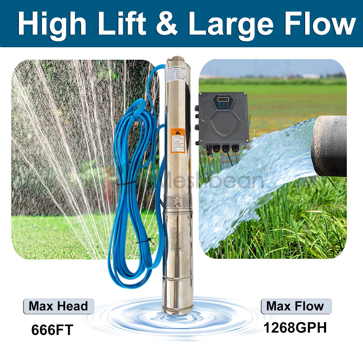 4" AC/DC 220V Solar Powered Bore Well Water Pump 2HP Submersible Hybrid Deep