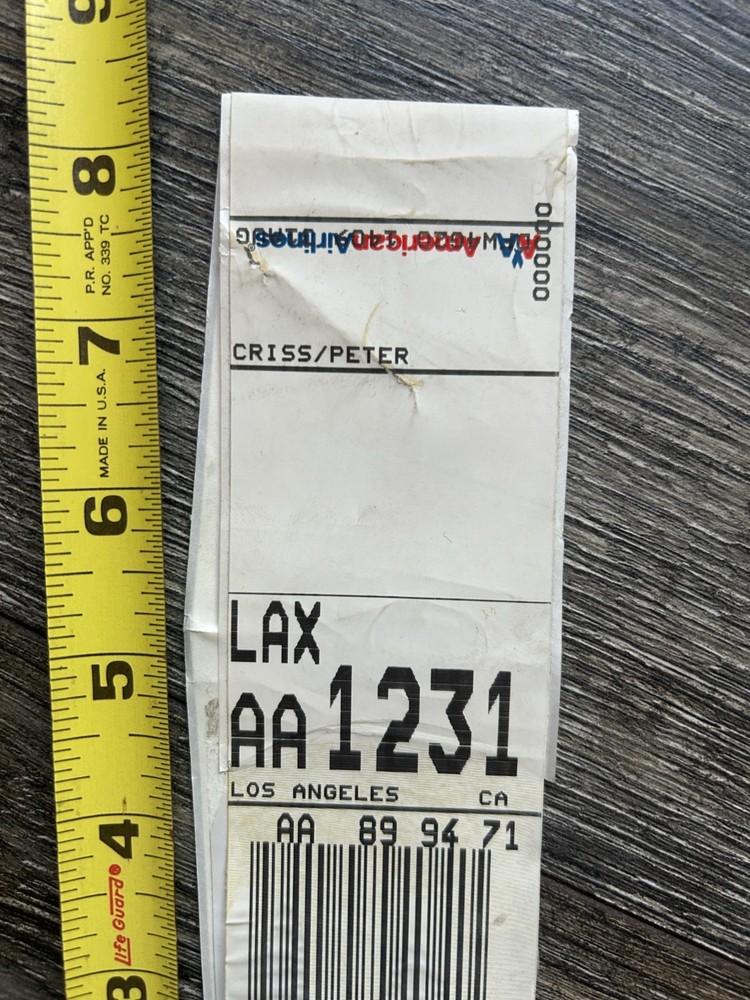 KISS Reunion Tour PETER CRISS Luggage Tag American Airlines LAX Vintage Kiss B