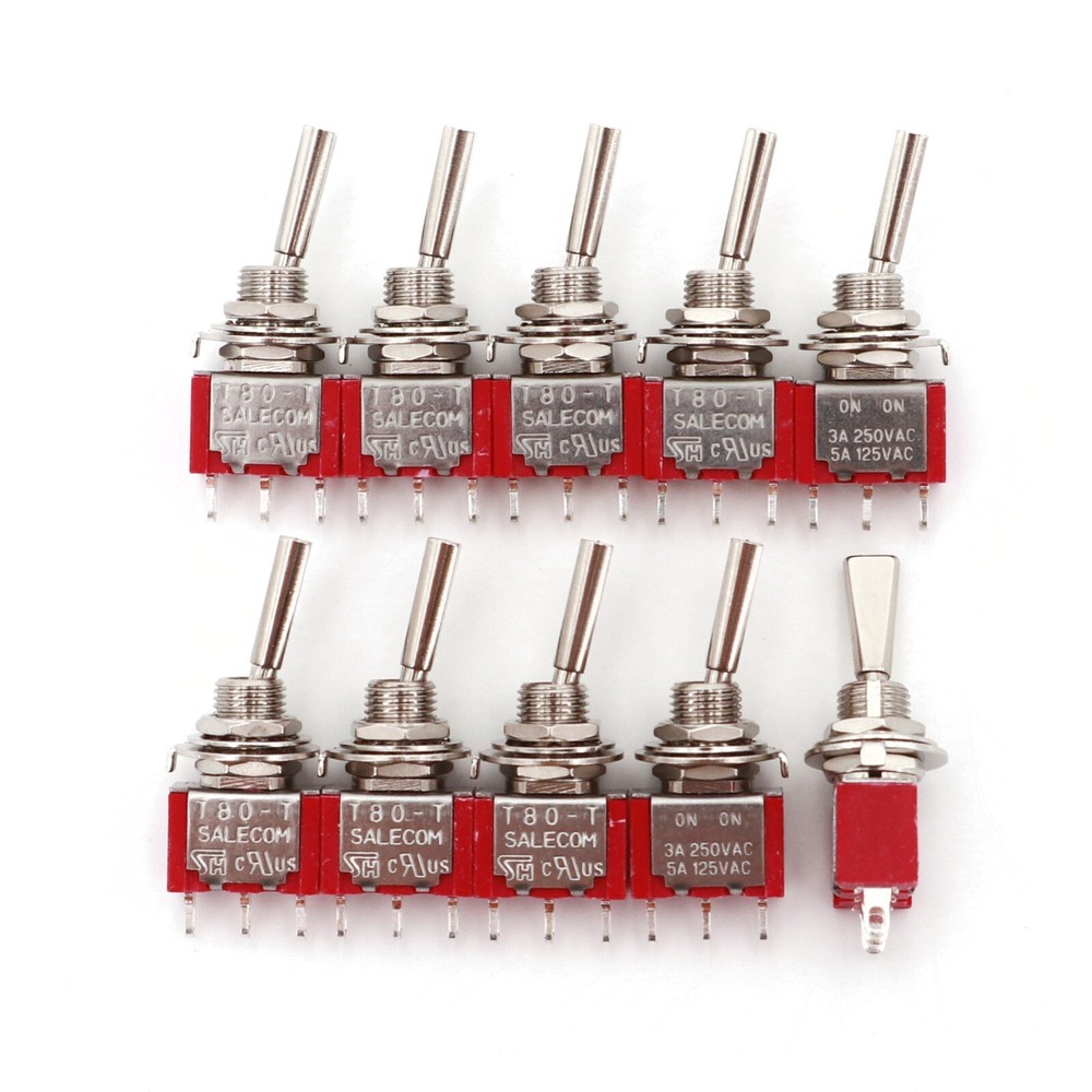 10Pcs SH T8013-U Flat Handle 3-Pin ON-ON 2-Position SPDT Mini Toggle Switch