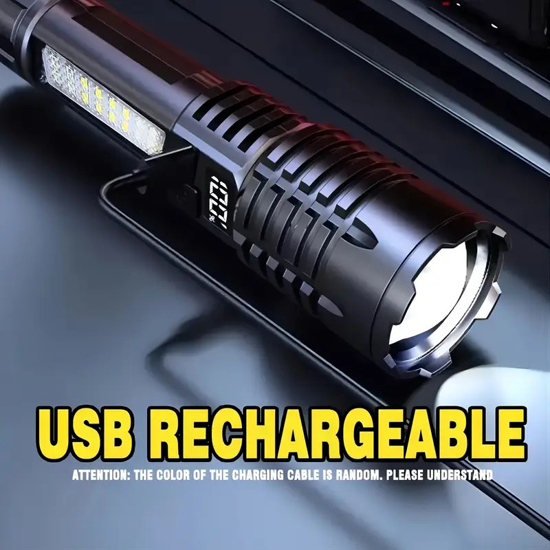 Rechargeable Long Distance LED Flashlight Tactical 5 Modes COB Side Lights