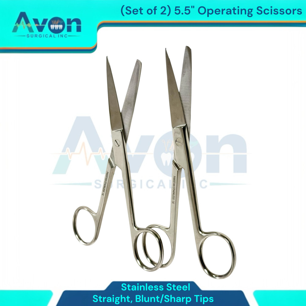Set of 2pcs Straight Tipped Operating Dissection Scissors, 5.5" | Sharp Blunt