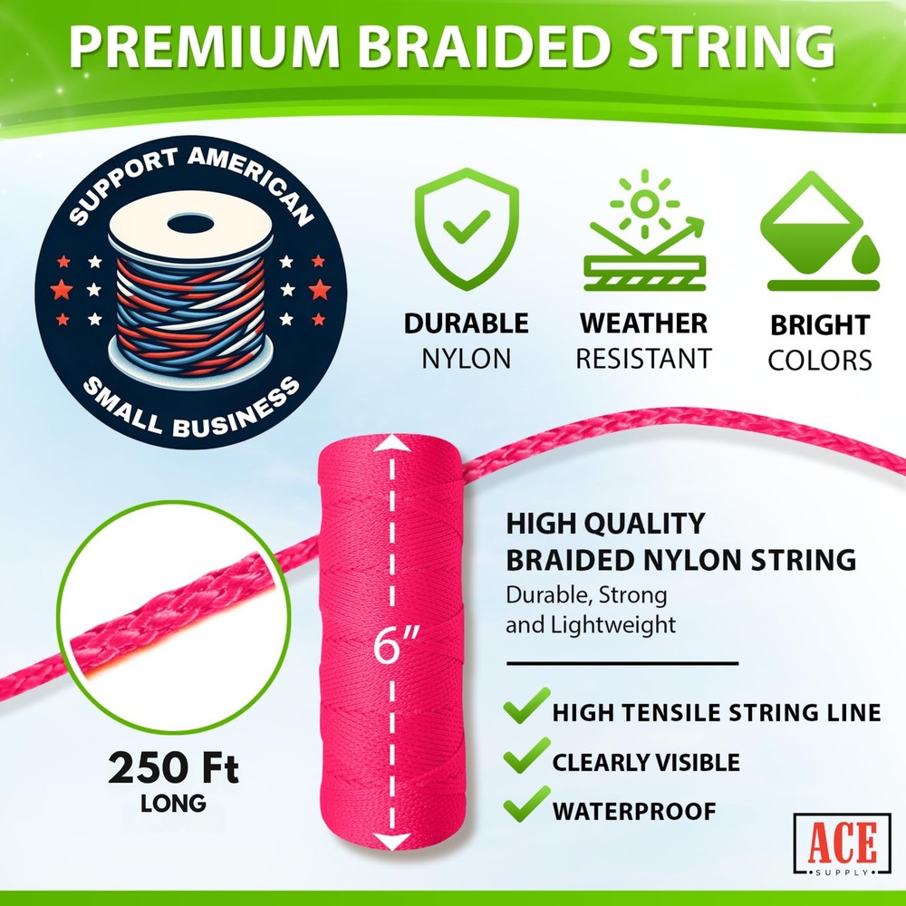 Fluorescent Pink Mason Line String - #18 Braided 250 Ft Roll, Flo