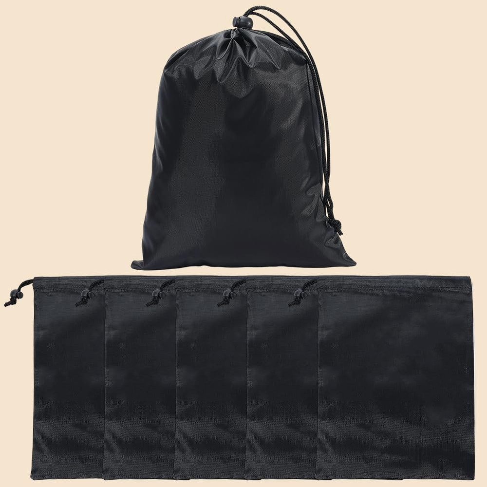 CREATCABIN 6Pcs Black Drawstring Bag with Toggle 11.8x7.9in 30 x 20cm,