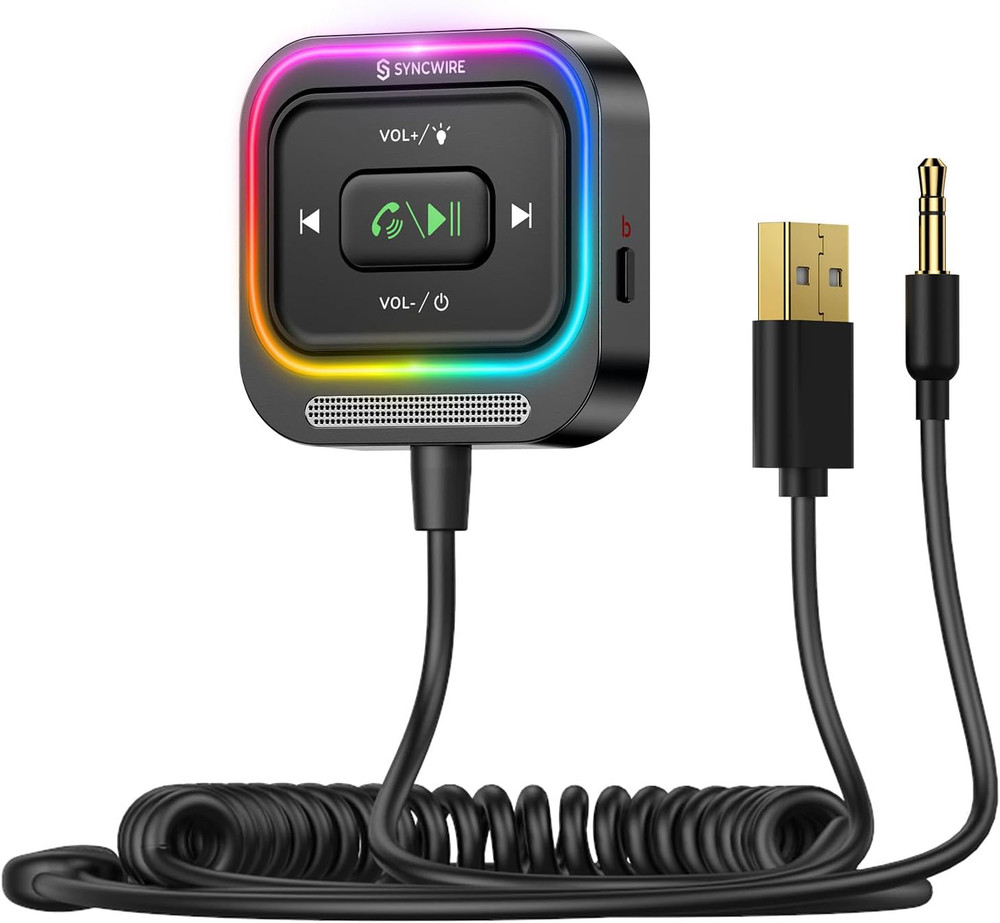 Syncwire Bluetooth 5.4 Aux Car Adapter [Large Mic&Noise Cancellation] Bluetooth