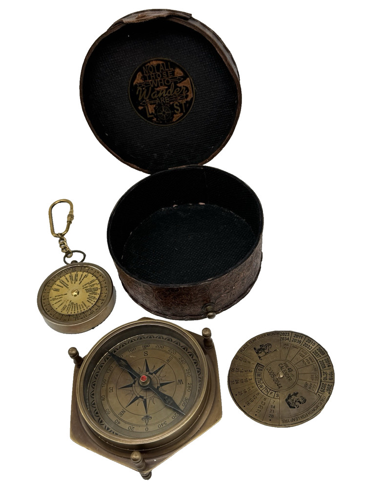 Gilbert Compass Solid Brass Nautical Handmade Working Travelling Compass W Case