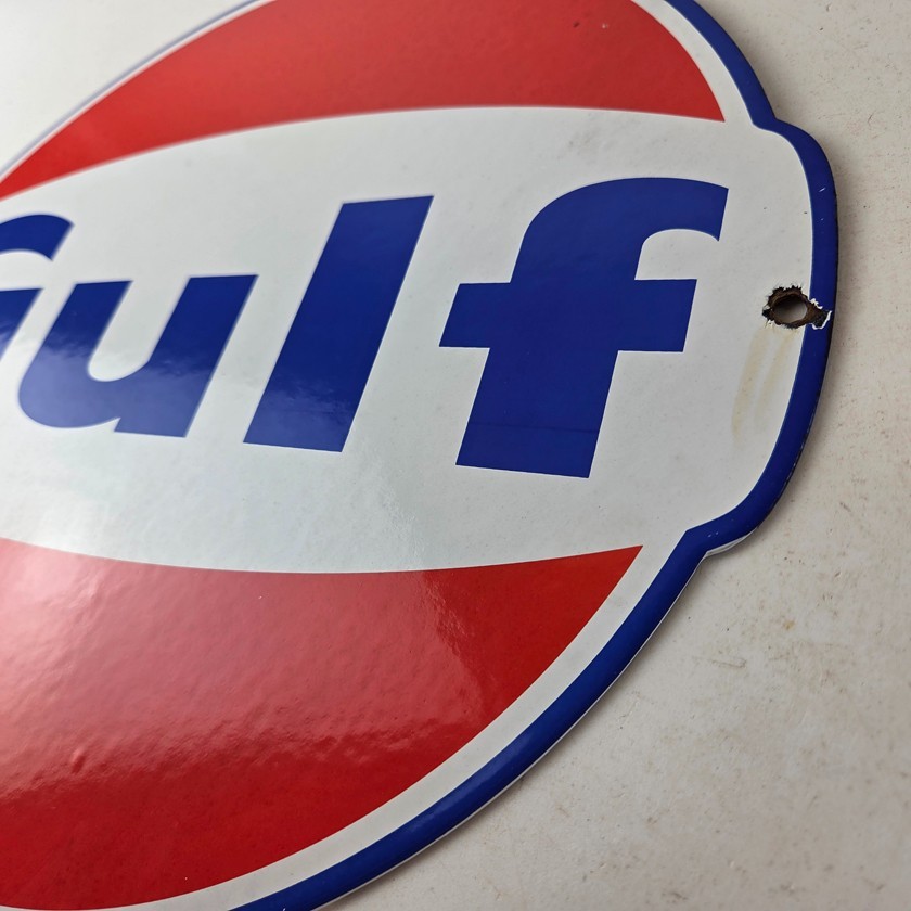 Vintage Gulf Gasoline Sign - Large Service Station Gas Pump Advertising Sign
