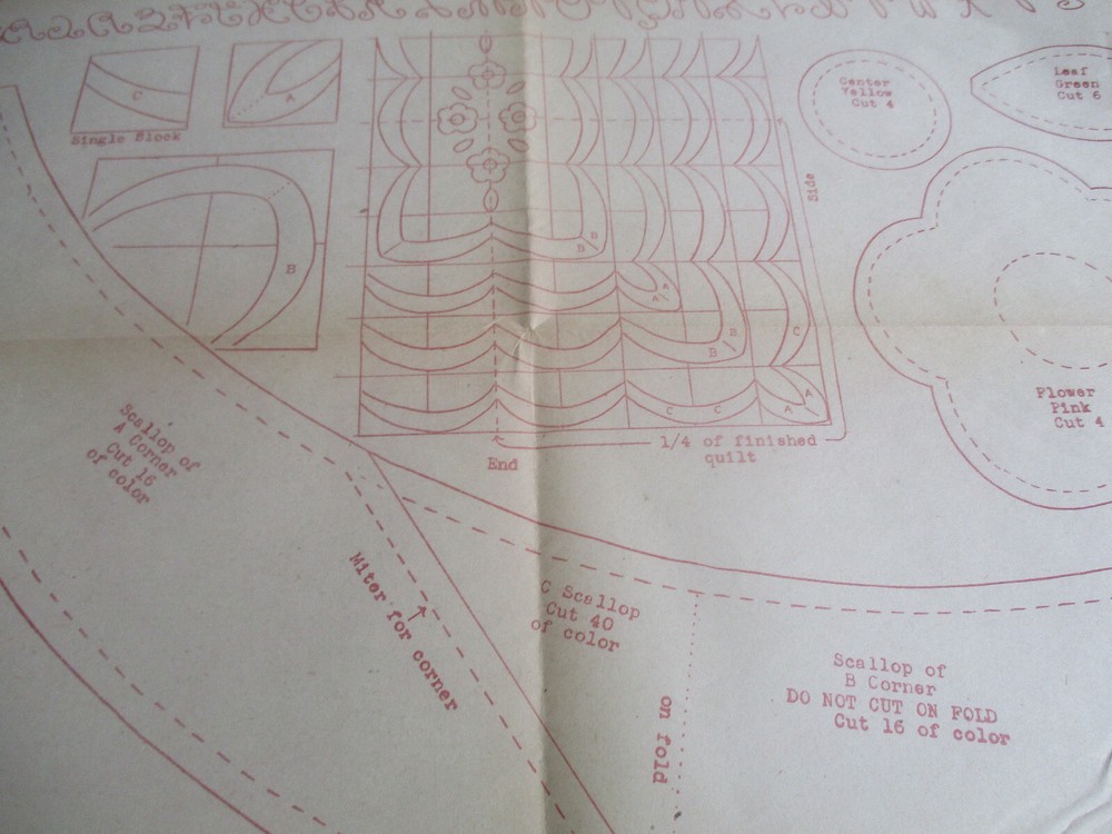 Vtg 1940's MO Transfer Pattern SCALLOPED ROSE PANEL Quilt Pattern