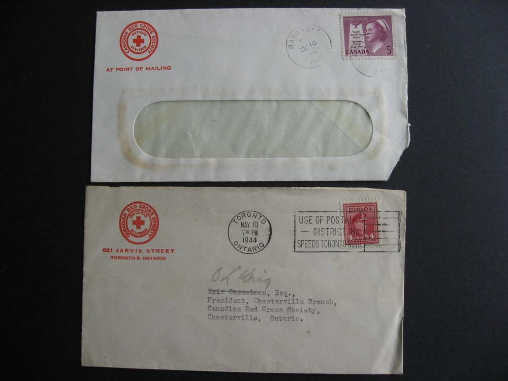 Canada 2 red cross covers Bancroft, Toronto