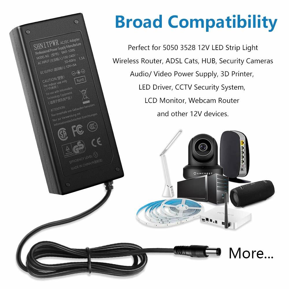 AC/DC 12V 5A Power Supply Adapter Transformer For 5050/3528 LED Strip Light 60W