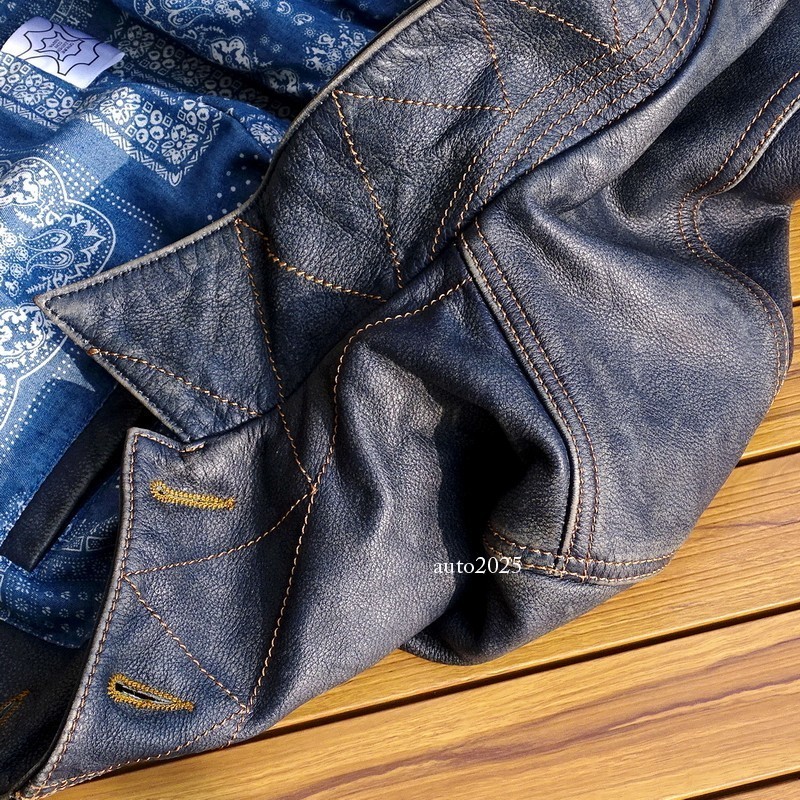 Mens Distressed Stonewashed Leather Jacket Retro Rider Style Teacore Cowhide