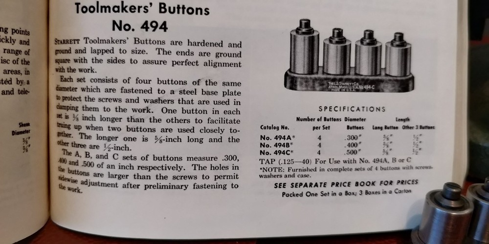 Vintage Starrett No.494-C Toolmakers Buttons.