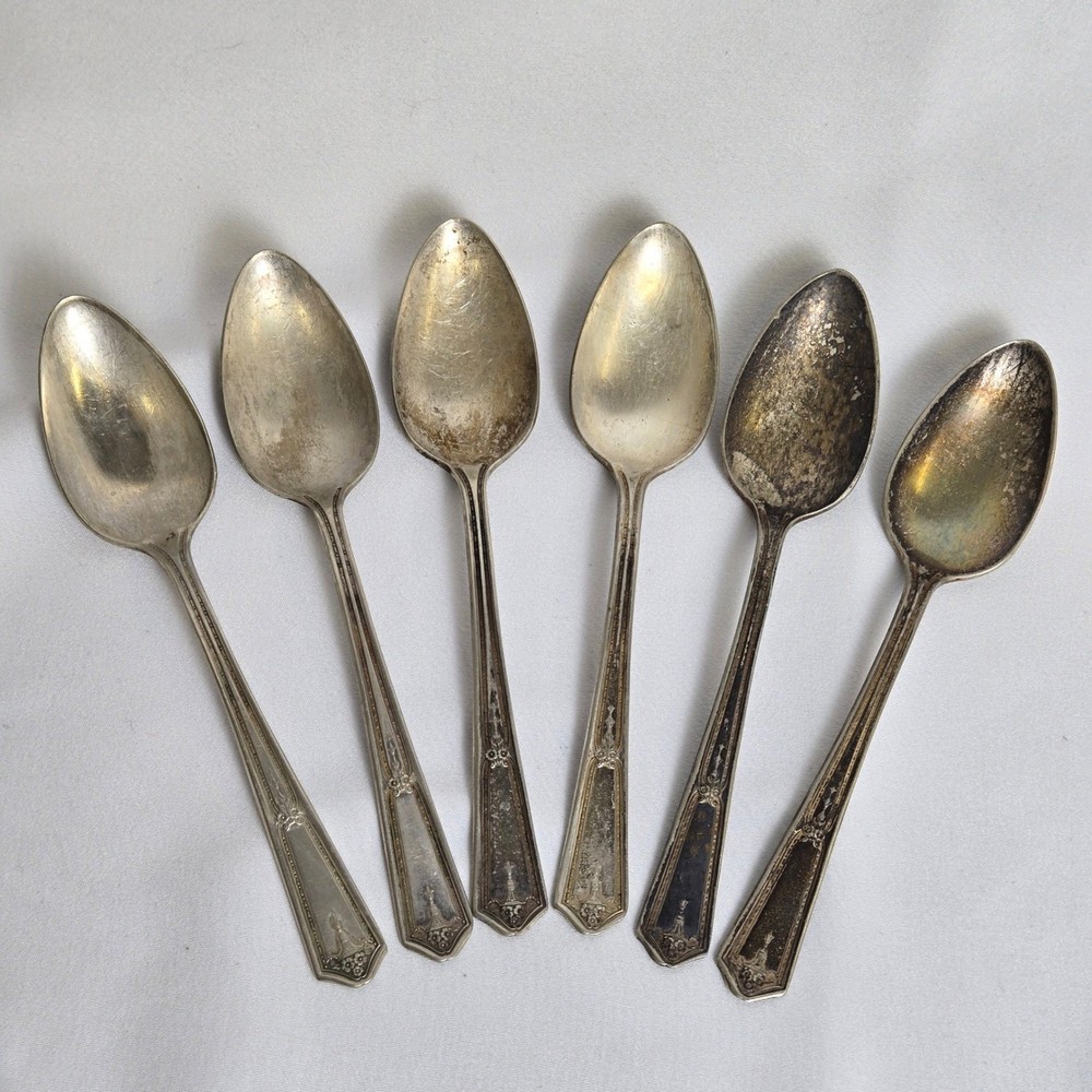 Bouquet Pattern Silverplate Teaspoons, 6", Set of 6, Vintage