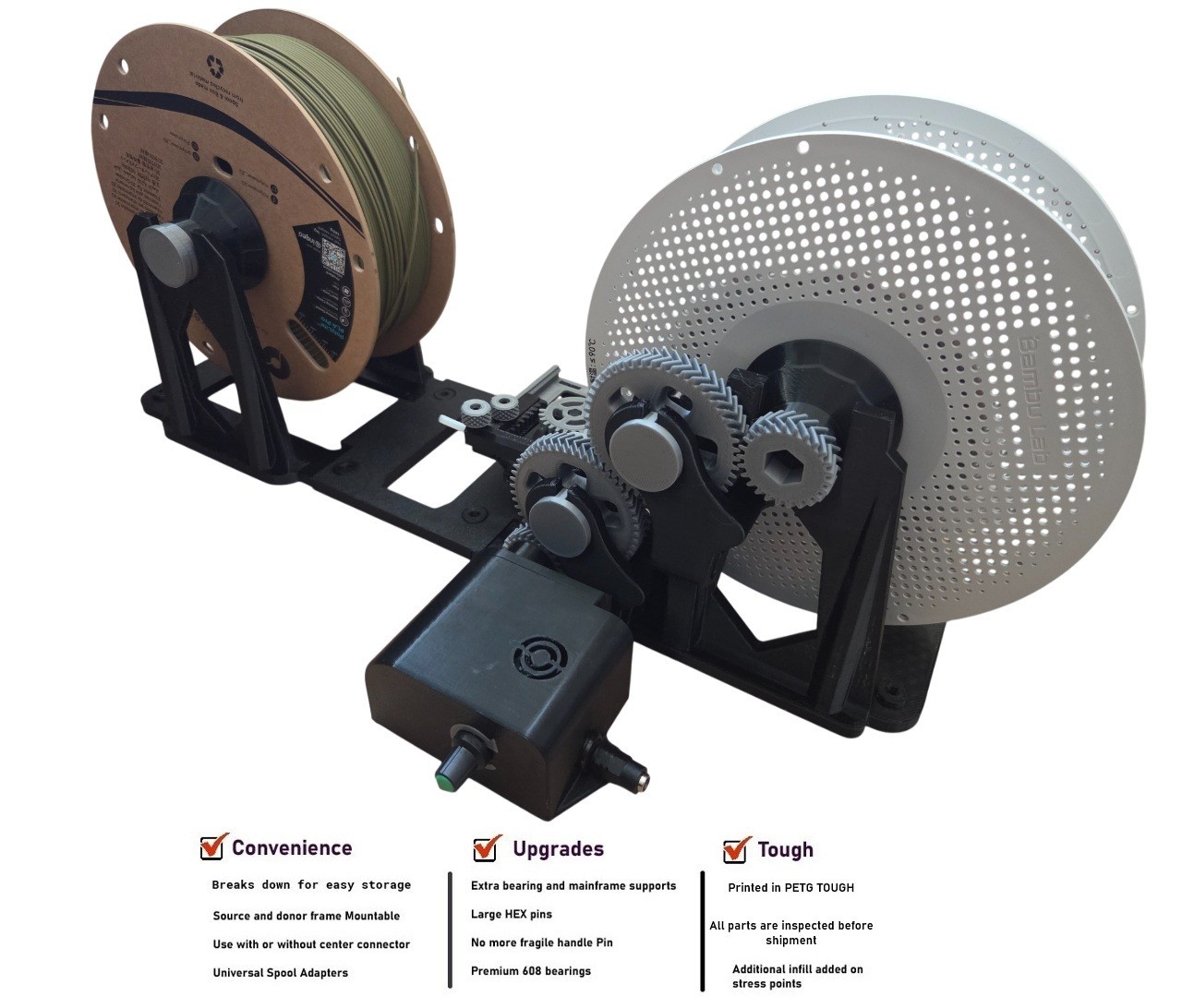 MOTORIZED Upgraded 3D Filament Re-spooler/Transfer - Pre-assembled - Bambu Lab