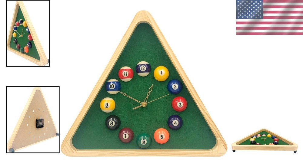 Triangle Billiards Clock - Solid Wood Frame, Silent Movement