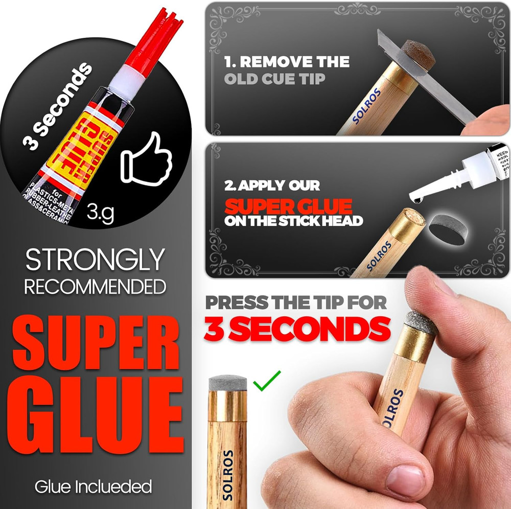 Billiard Cue Tip Replacement Kit with Storage Box for Pool and Snooker Cues