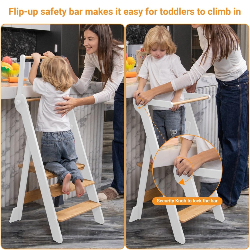 COSYLAND Foldable Toddler Standing Tower - Adjustable Height Kitchen Step Stool