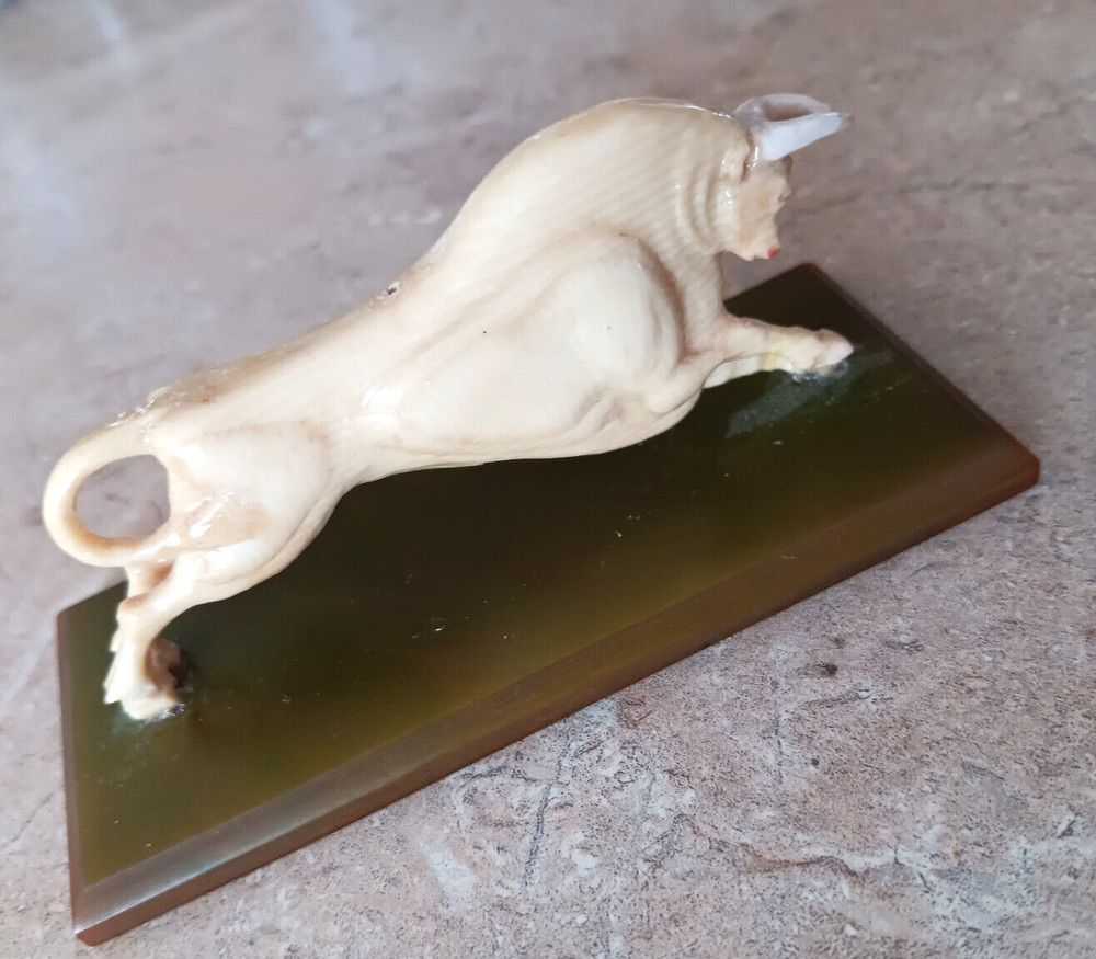 CELLULOID BULL on Green CATALIN Bakelite Base - MCM Plastics