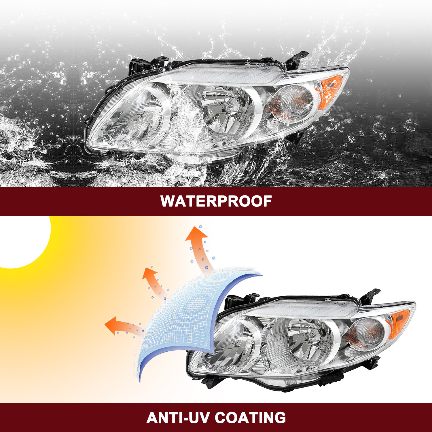 For 2009 2010 Toyota Corolla Chrome Headlights Headlamps L+R TO2502182 TO2503182